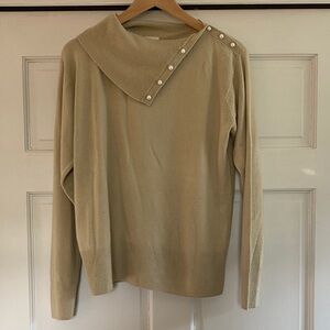 dressbarn Tan Cowl Neck Sweater with Button Accents